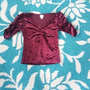 Gorgeous Velvet Puff Shoulder Red Ruched Top